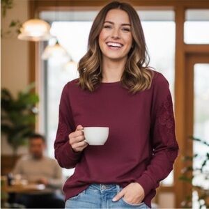 Lilly Pulitzer Rooney Embroidered Sweatshirt Deep Merlot XS